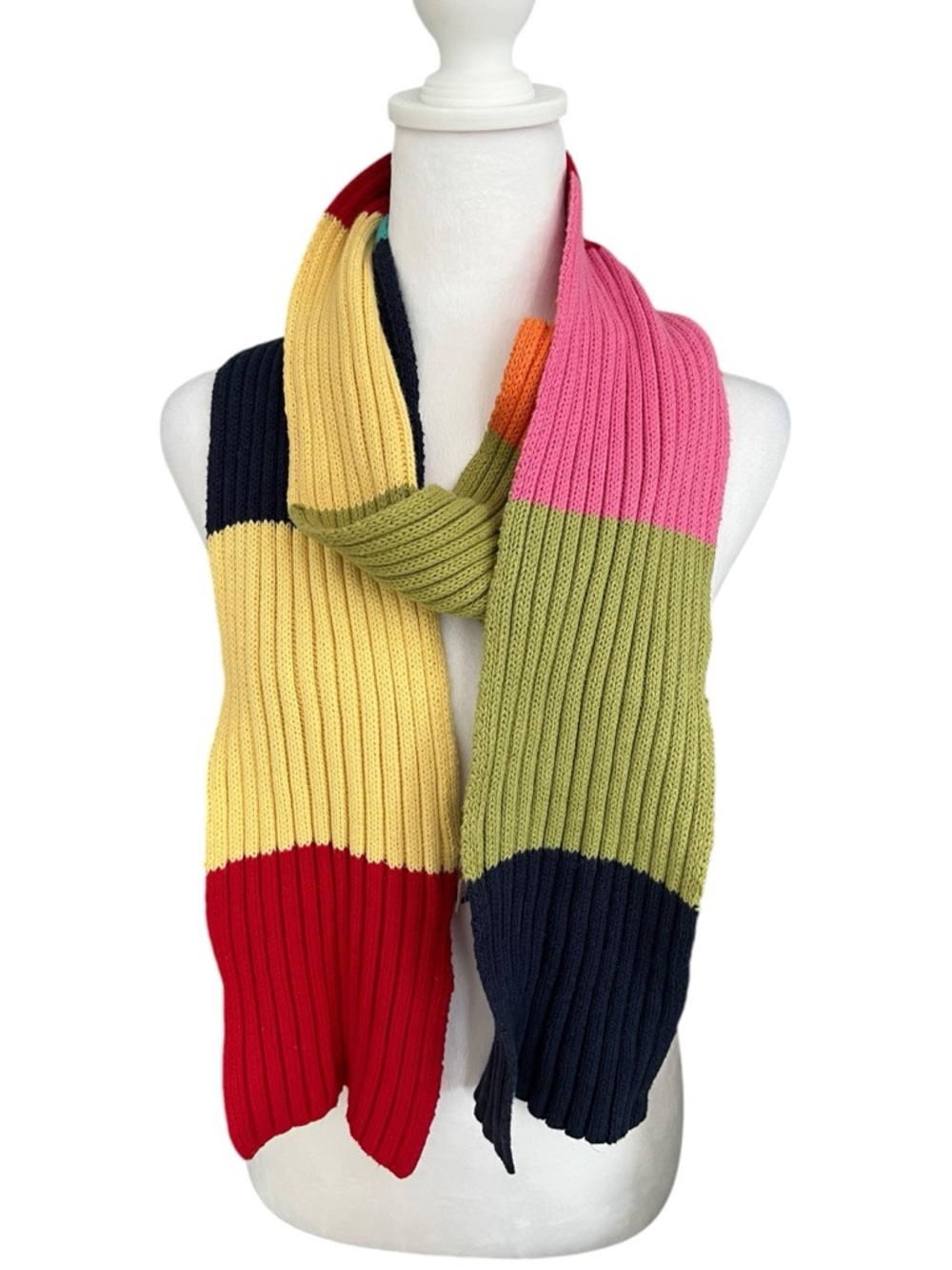 Next Era Ribbed Knit Scarf Multicolor Colorblock Cotton Ramie Cozy Winter